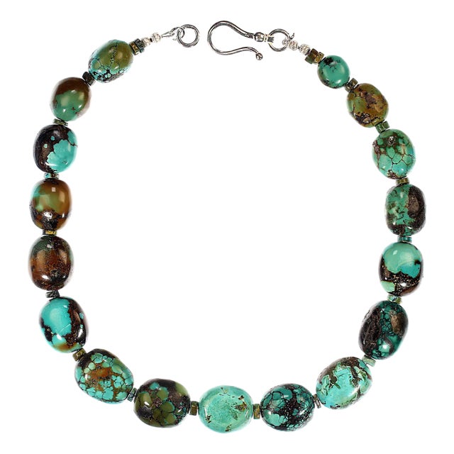 Ajd 21 Inch Gently Graduated Turquoise Nugget Necklace Thoughtful Gift For Sale