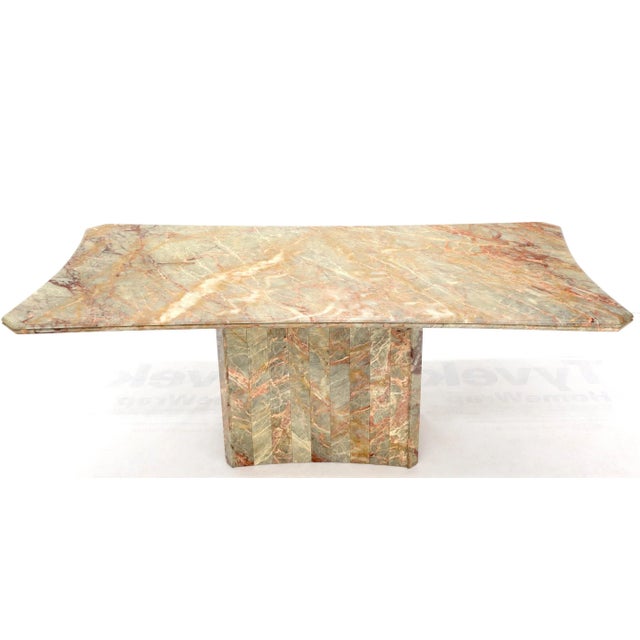 Concave Side Rectangular Pedestal Base Marble Dining Conference Table For Sale - Image 4 of 12