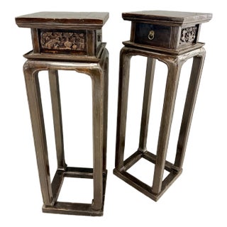 Antique Chinese Elmwood Pedestal Stands-a Pair of 2 For Sale
