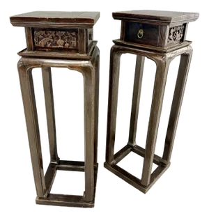 Antique Chinese Elmwood Pedestal Stands-a Pair of 2