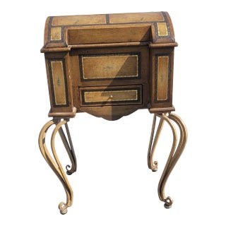 Tooled Leather and Wrought Iron Sewing Table Storage Cabinet For Sale