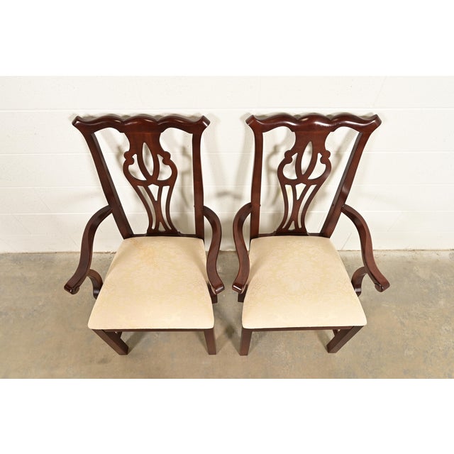 Late 20th Century Thomasville Georgian Carved Mahogany Armchairs, Pair For Sale - Image 5 of 13