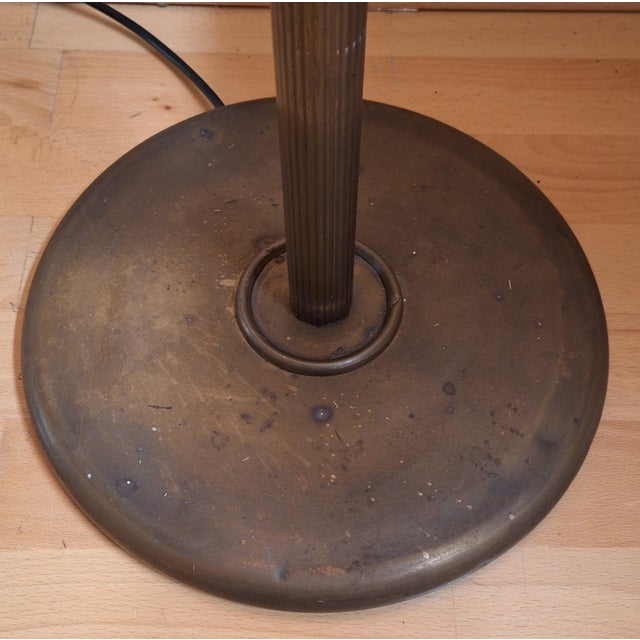 Mid-Century Floor Lamp with Brass Base and Cream-Colored Raffia Shade, 1960s For Sale - Image 12 of 13