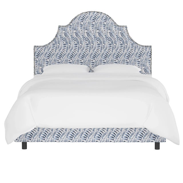 Transitional Halsted Bed in Blue Snake Skin, King For Sale - Image 3 of 6