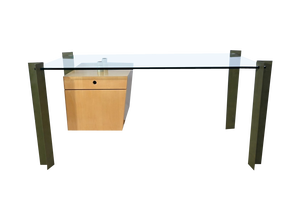 Glass and Sycomore Desk by J. Rondineau, 1990s