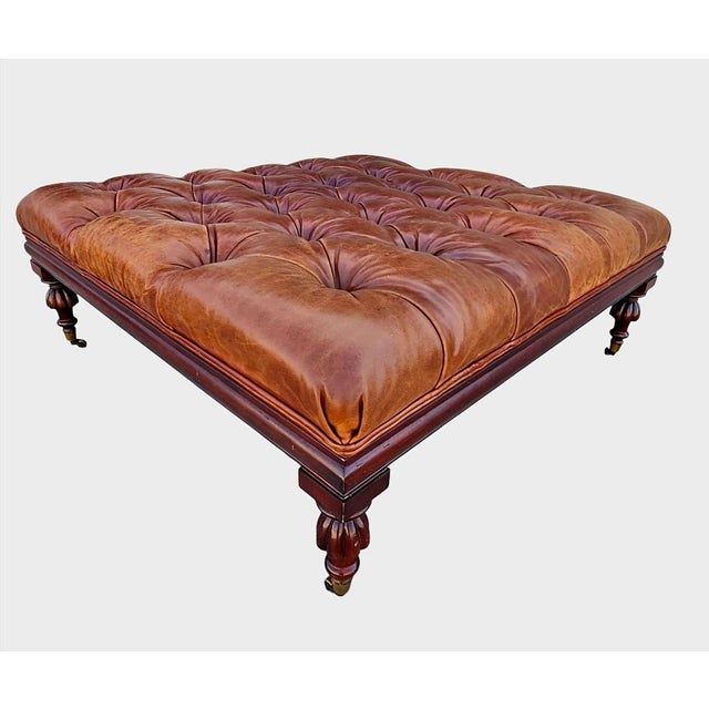 Oversized Tufted Chesterfield Leather Plantation Ottoman -Vicente Wolf Collection For Sale In Los Angeles - Image 6 of 18