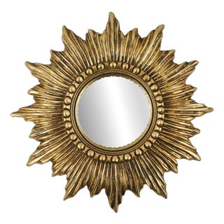 Gold Sunburst Convex Mirror in Resin, France, 1960s For Sale
