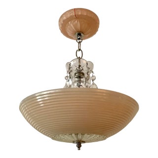 Art Deco Pink Glass Semi Flush Chandelier For Sale