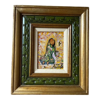 Vintage Mid Century Abstract Oil Painting of a Woman With Long Hair For Sale