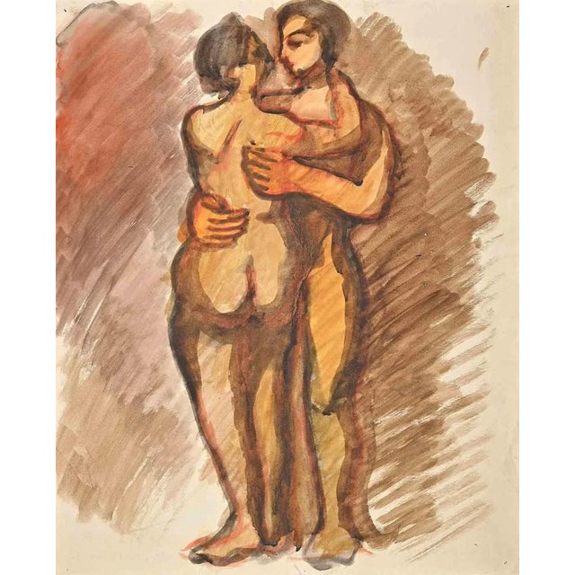 Couple is an original drawing in watercolor, realized in the Mid-20th Century by Jean Delpech (1916-1988). Good...
