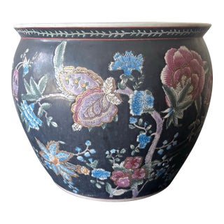 Vintage Chinese Hollywood Regency Hand-Painted Porcelain Planter For Sale