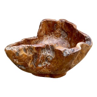 Large Sculptural Olive Wooden Bowl, 1960s For Sale