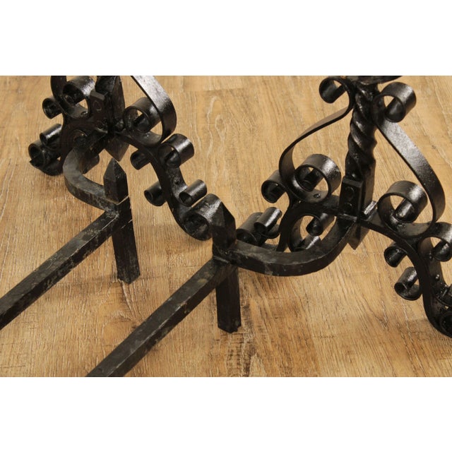 Vintage Pair Wrought Iron Andirons For Sale In Philadelphia - Image 6 of 13