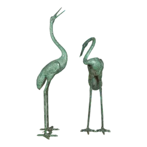 Contemporary Verdigris Bronze Crane Sculptures Tubed as Fountains - A Pair