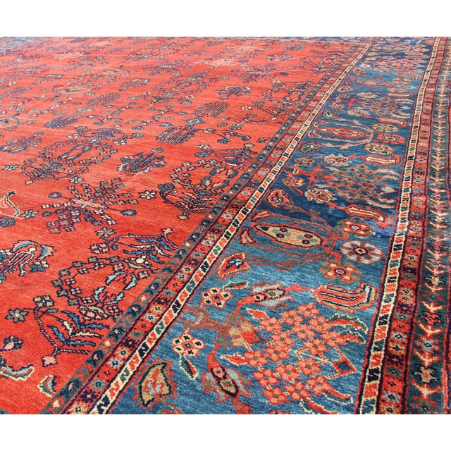 Textile Square-Sized Antique Persian Sultanabad Rug in Terracotta Red and Medium Blue 10'7"x11'9" For Sale - Image 7 of 8