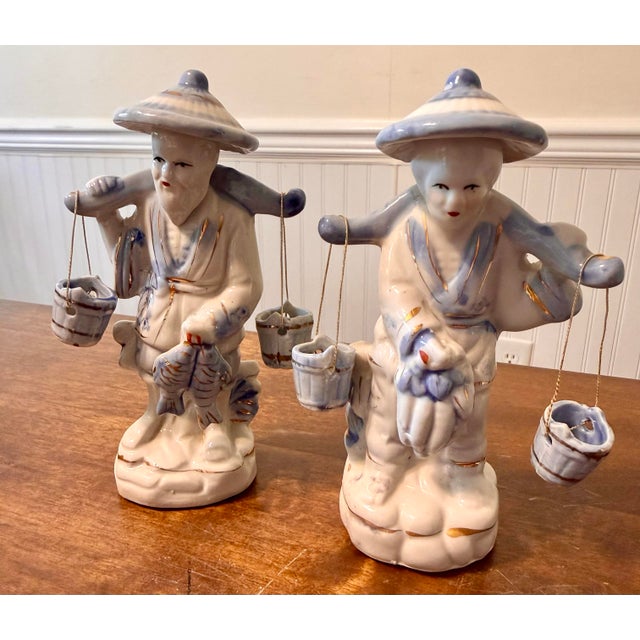 1940s Chinese Blue and White Figurines For Sale - Image 4 of 12