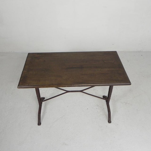 Wood Bistro Table with Oak Top on a Cast Iron Frame, 1930s For Sale - Image 7 of 18