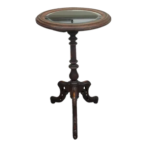 Victorian Carved Mahogany Mirrored Stand Side Table, Circa 1910s