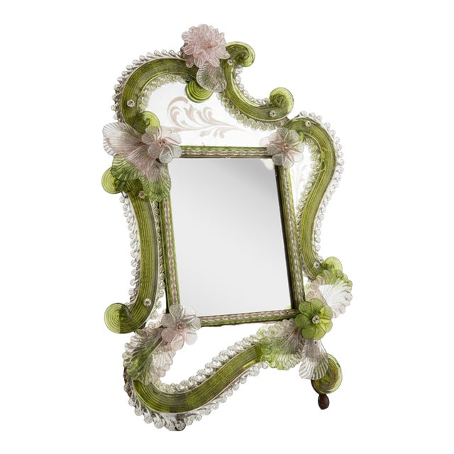Green Venetian Murano Mirror For Sale