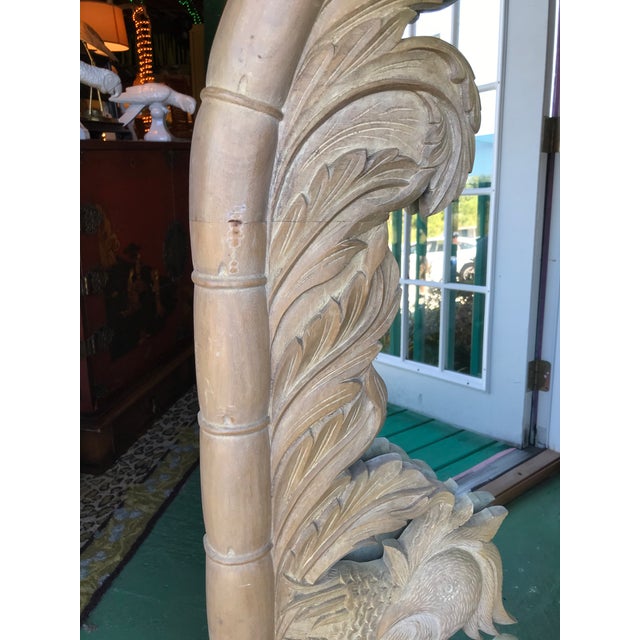 Vintage Coastal Regency Wood Carved Palm Leaf And Phoenix Bird