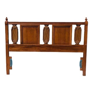 1960s Mid-Century Carved Wood Full-Size Headboard For Sale