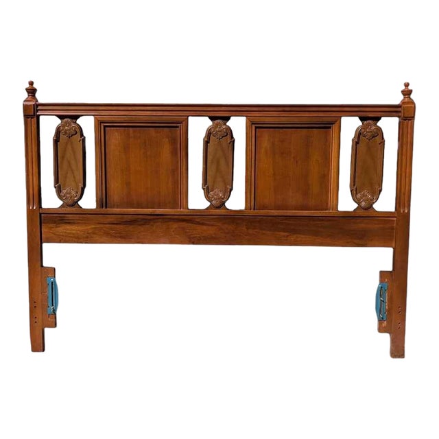 1960s Mid-Century Carved Wood Full-Size Headboard For Sale