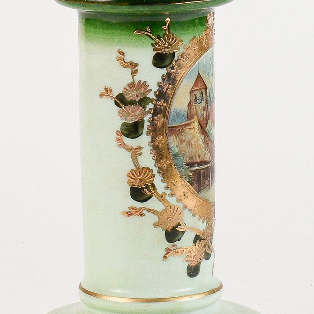 Opal Base Column with Gold and Green Backsplash Decor, Early 20th Century For Sale - Image 6 of 11