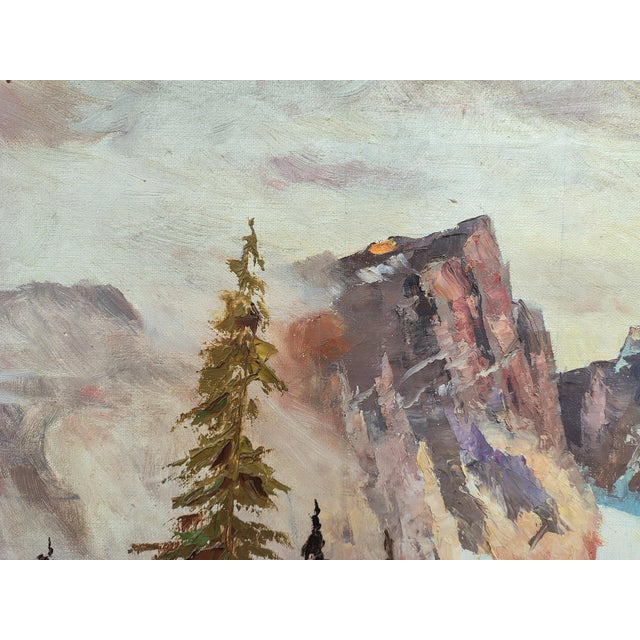 Carezza Lake and Latemar, Dolomites, 1950s, Oil on Canvas For Sale - Image 10 of 15