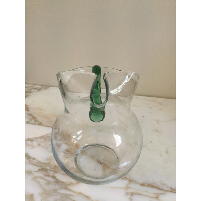Libbey Glass Co. Vintage Libbey Glass Pitcher With Green Handle For Sale - Image 4 of 7