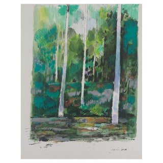 Maurice Genis, Fauve Landscape: Birches, Original Watercolor For Sale