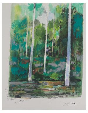 Maurice Genis, Fauve Landscape: Birches, Original Watercolor