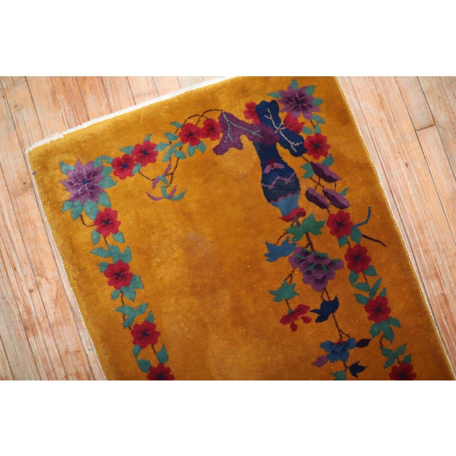 1930s Goldenrod Art Deco Chinese Scatter Size Rug For Sale - Image 4 of 6