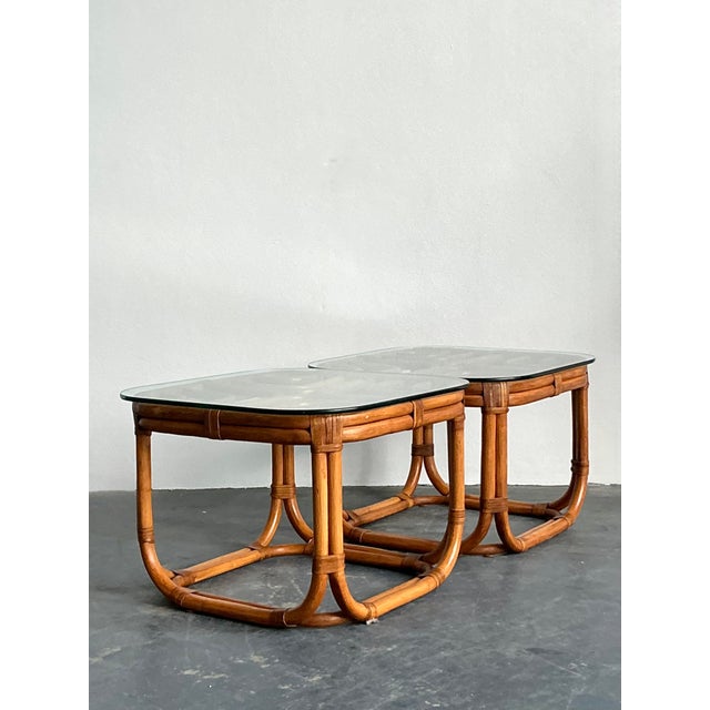 Vintage Boho Brown Jordan Bent Rattan Side Tables - A Pair For Sale In West Palm - Image 6 of 7