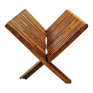 Vintage Bamboo Folding X-Style Magazine Rack or Book Holder For Sale