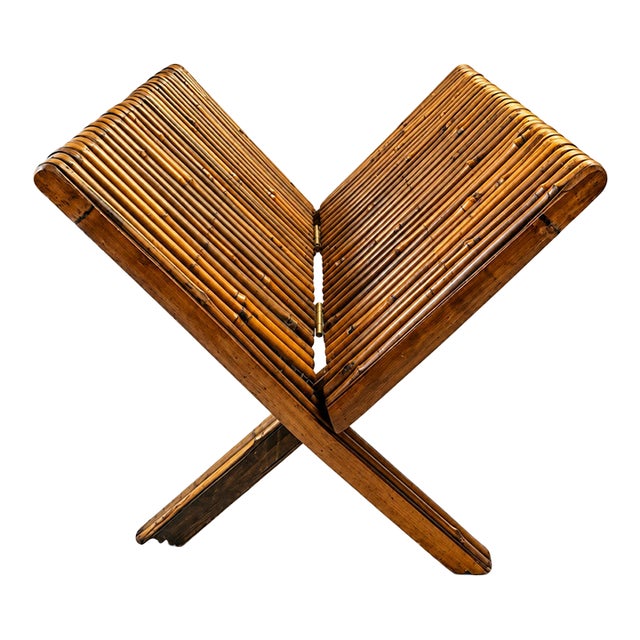 Vintage Bamboo Folding X-Style Magazine Rack or Book Holder For Sale