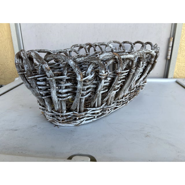 Early 20th Century Vintage Farmhouse Style Large Oval Twig Basket For Sale In West Palm - Image 6 of 11