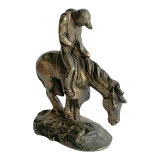 Vintage Cast Iron Native American “End of the Trail” Figural Bookend, Single For Sale