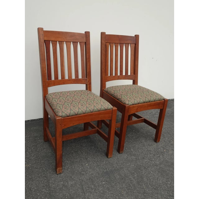 Pair of Vintage L. & J. G. Stickley Mission Cherry Wood Side Chairs For Sale - Image 10 of 12