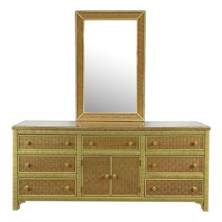 Henry Link Wicker Nine Drawer Dresser With Mirror For Sale