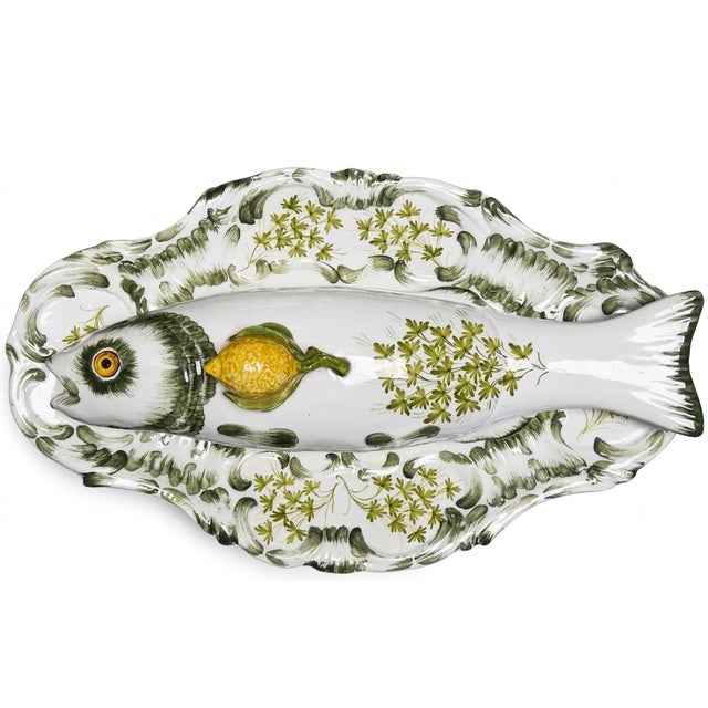 Mid 20th Century Hand Painted Italian Fish Serving Set For Sale
