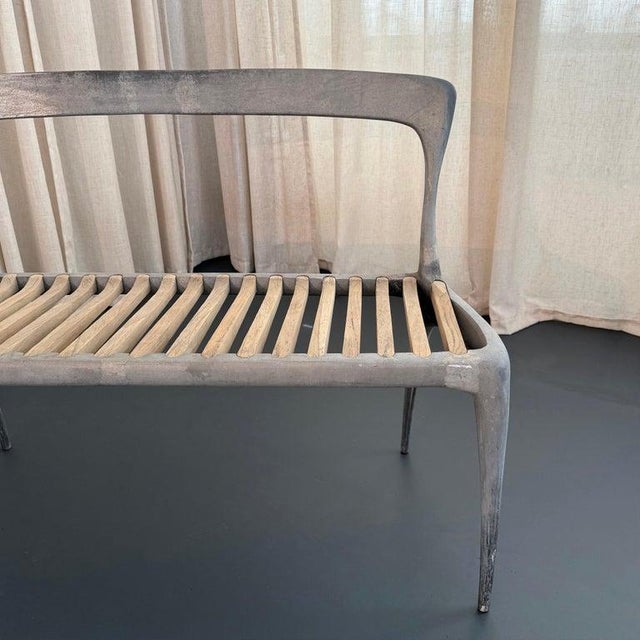 Organic Modern Cast Aluminum and Teak Bench by John Reeves For Sale - Image 10 of 11