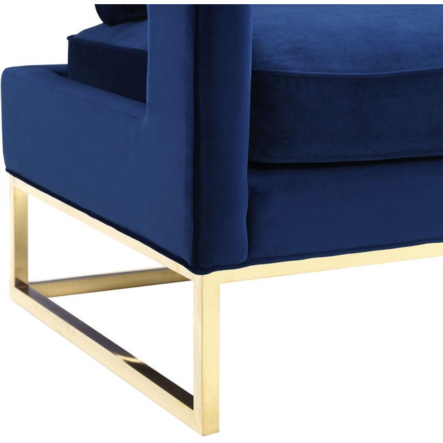 Avery Navy Velvet Chair with Gold Frame For Sale - Image 4 of 7