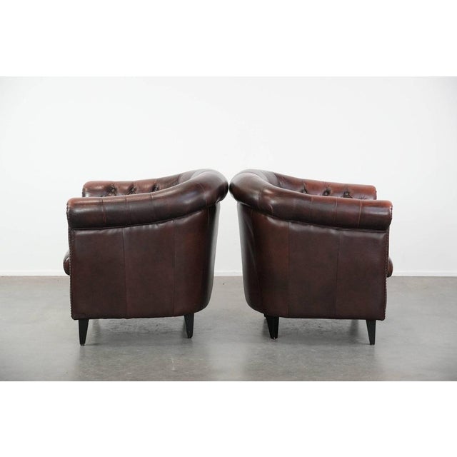 Chesterfield Club Chairs in Cowhide Leather, Set of 2 For Sale - Image 4 of 18