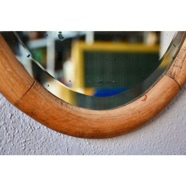 Vintage Oval Dressing Table Mirror in Beveled Oak and Chrome Finish, 1960s For Sale - Image 4 of 10
