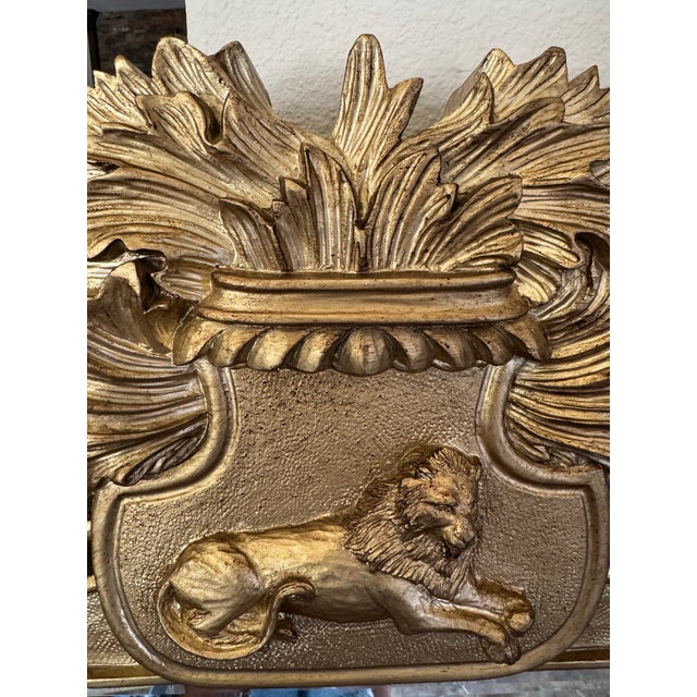 Large Baroque-Style Gilt Carved Lion Crest Mirror, 52” X 34” For Sale In Houston - Image 6 of 11