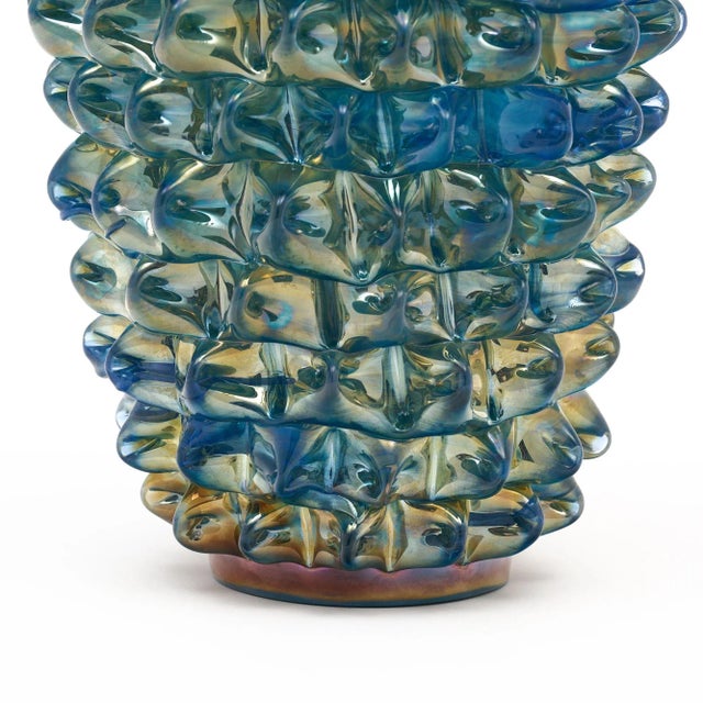 Iridescent Blue Murano Glass Rostrate Vase For Sale In Austin - Image 6 of 8