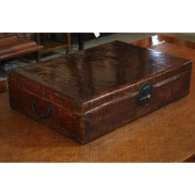 Chinese Red Leather Trunk For Sale - Image 4 of 8