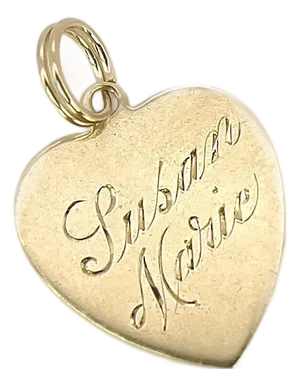 1960s Vintage Gold Heart Charm, Pendant, Susan Marie, 7-17-61, 14k
