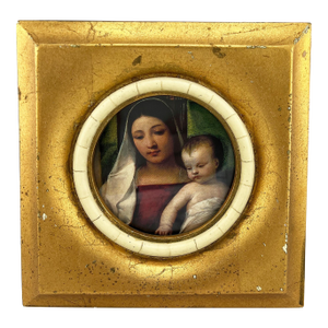 Late 20th Century Gilt Italianate Picture Frame With Stone Liner and Madonna and Child Print