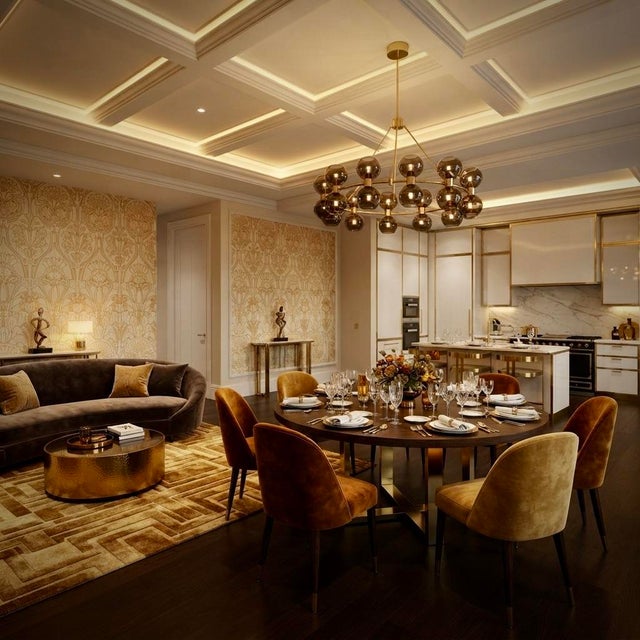 An elegant Murano chandelier with a distinctive circular structure, featuring a unique, linear yet refined design. The...